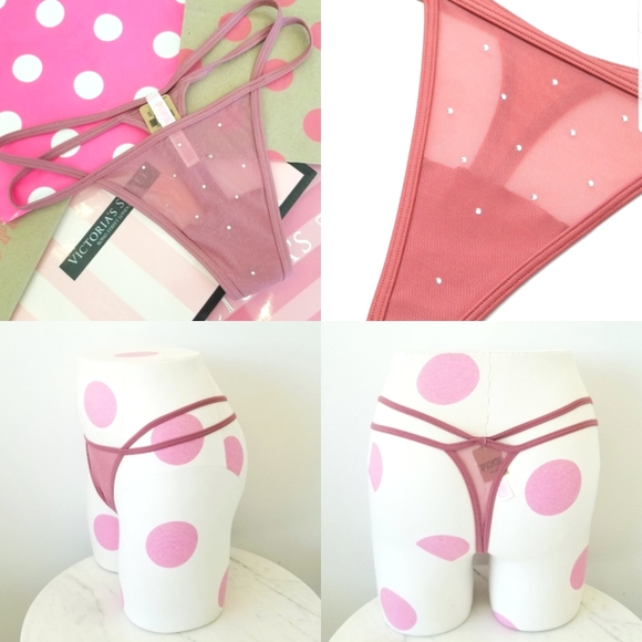 Victoria's Secret PINK Strappy String Thong Panty NWT Rhinestone Crystal's - Picture 1 of 12